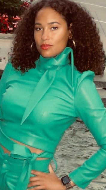 Vegan Leather Tie Top Kelly Green