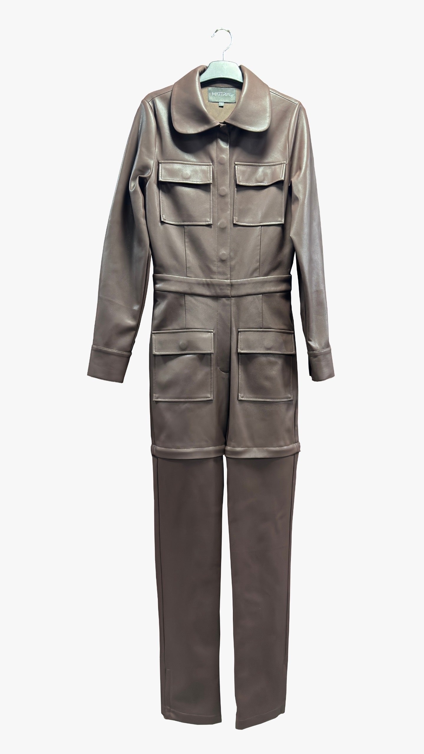 Vegan Leather Cargo Jumpsuit Black