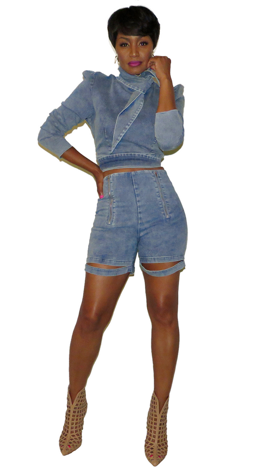 Thigh Slit Denim Short