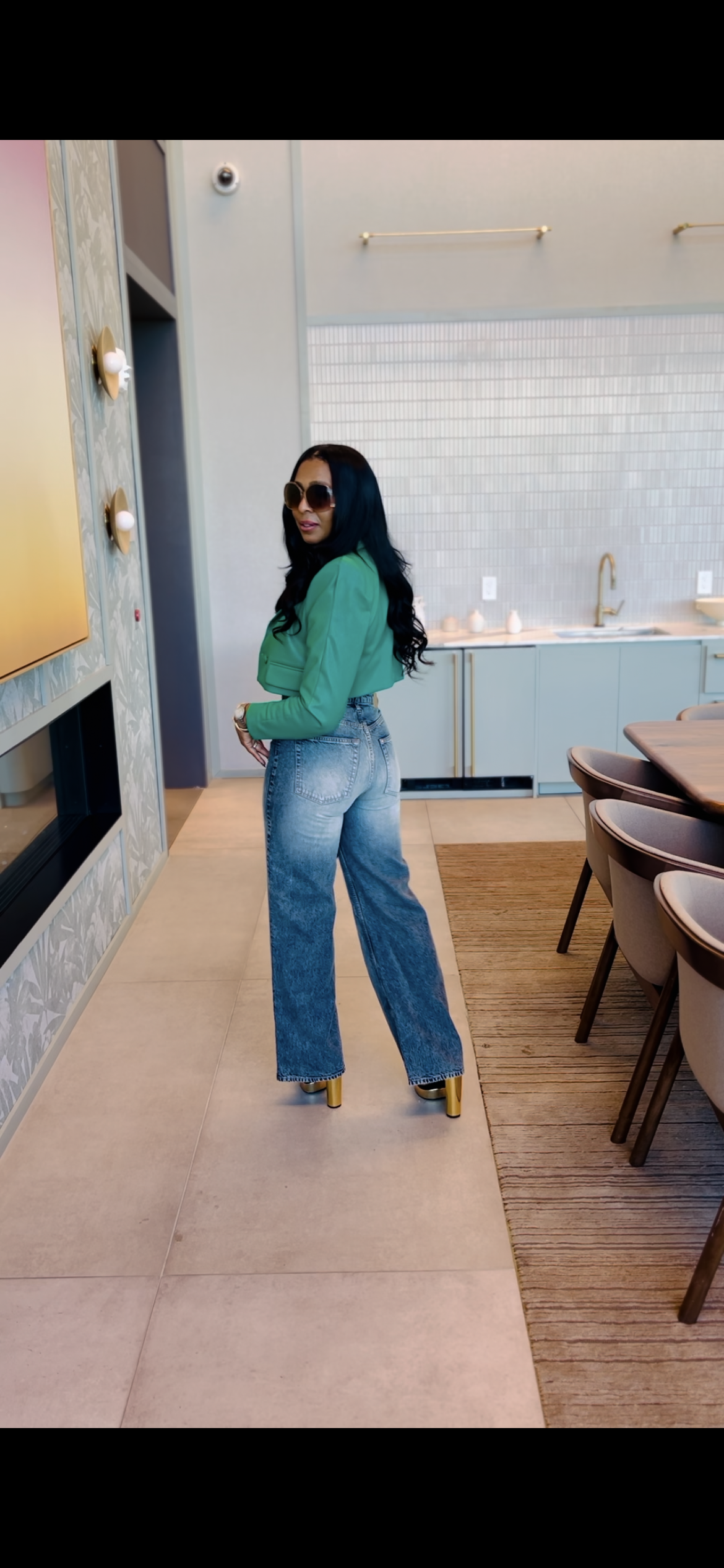 Vegan Leather Cropped Blazer Kelly Green