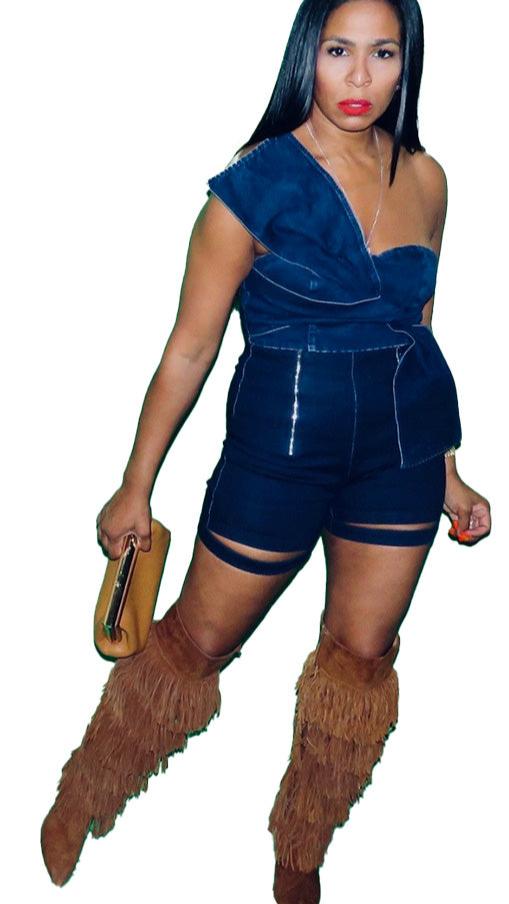 Thigh Slit Short Dark Denim