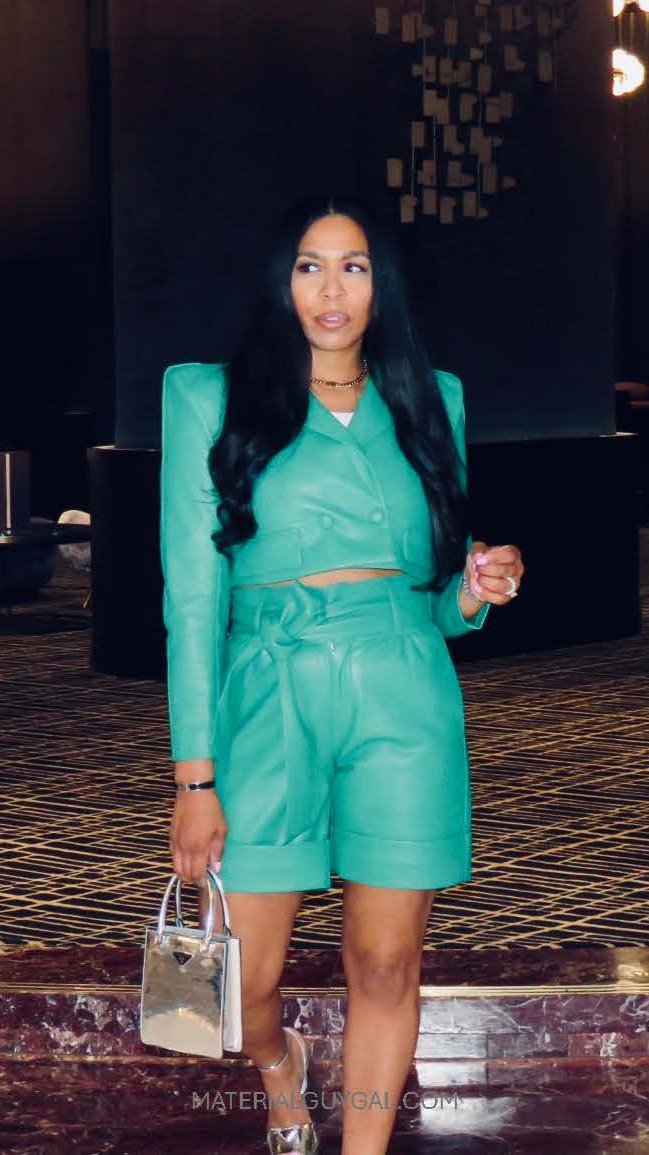 Vegan Leather Cropped Blazer Kelly Green