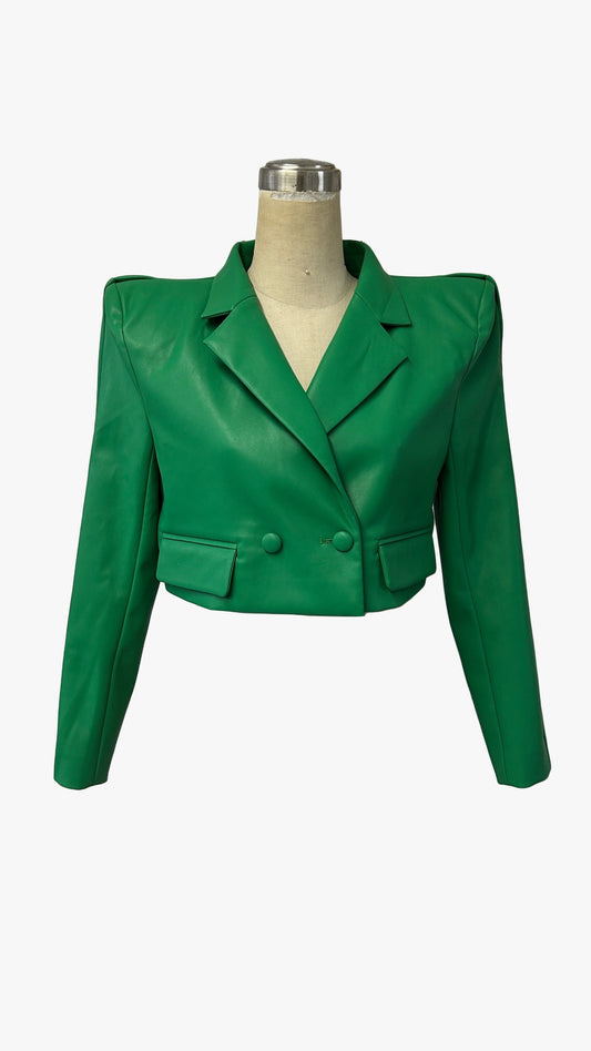 Vegan Leather Cropped Blazer Kelly Green