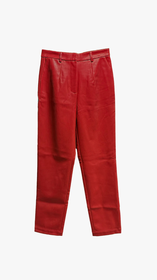 Vegan Leather Straight Leg Pant Crimson Red