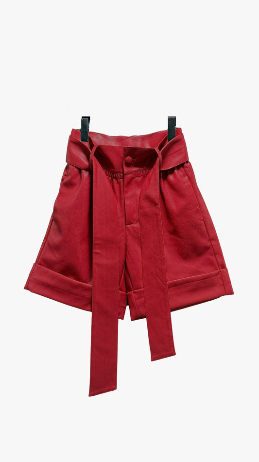 Vegan Leather Bermuda Short Crimson Red