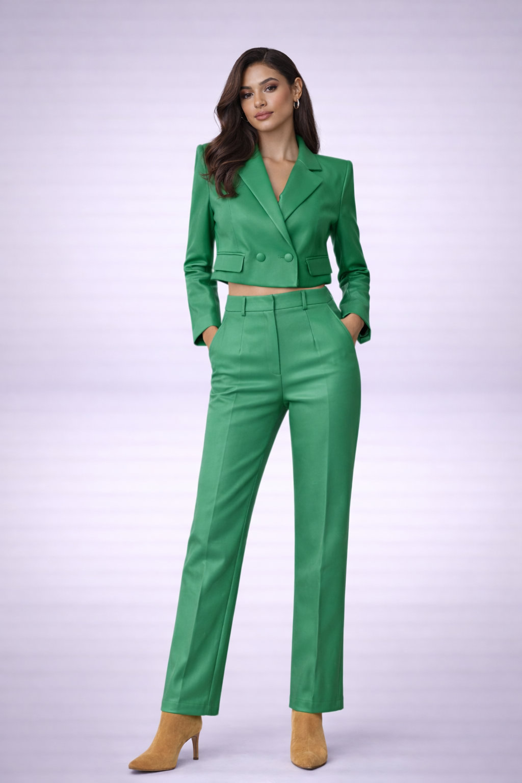 Vegan Leather Cropped Blazer Kelly Green
