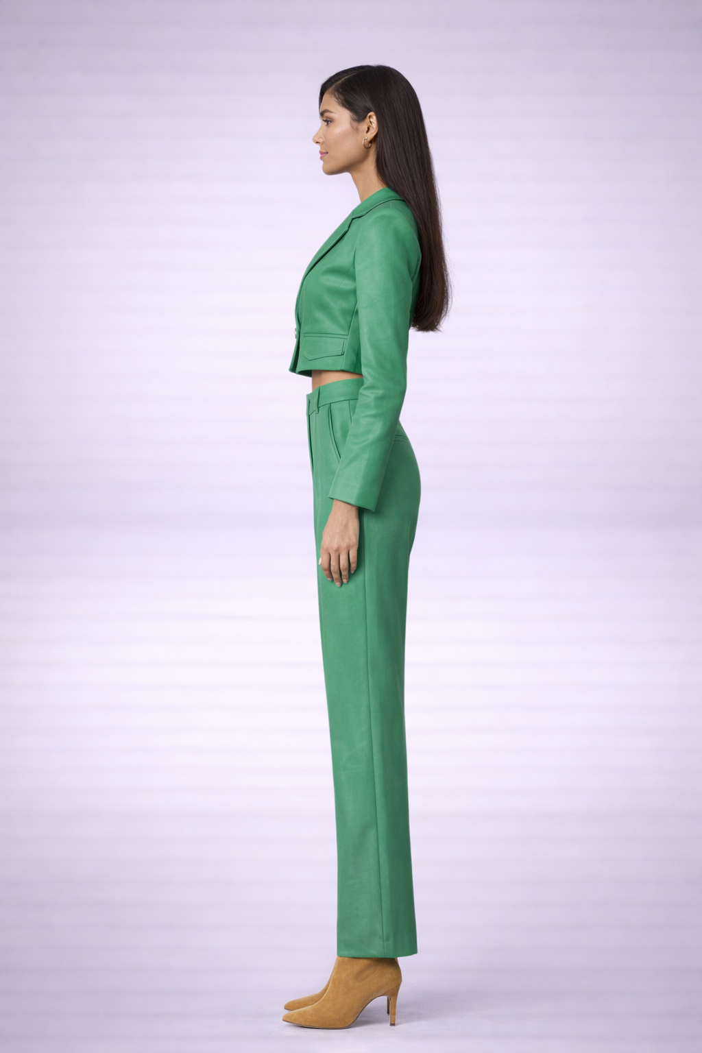 Vegan Leather Cropped Blazer Kelly Green