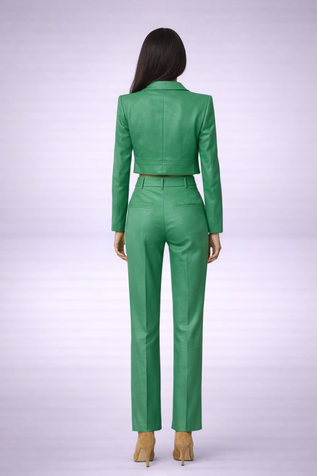 Vegan Leather Cropped Blazer Kelly Green