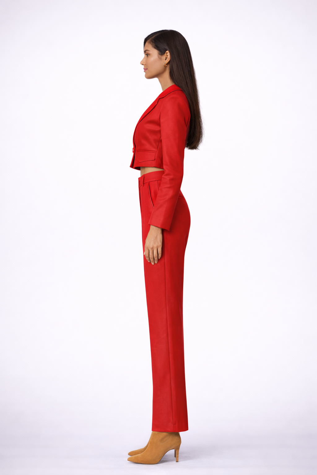 Vegan Leather Straight Leg Pant Crimson Red