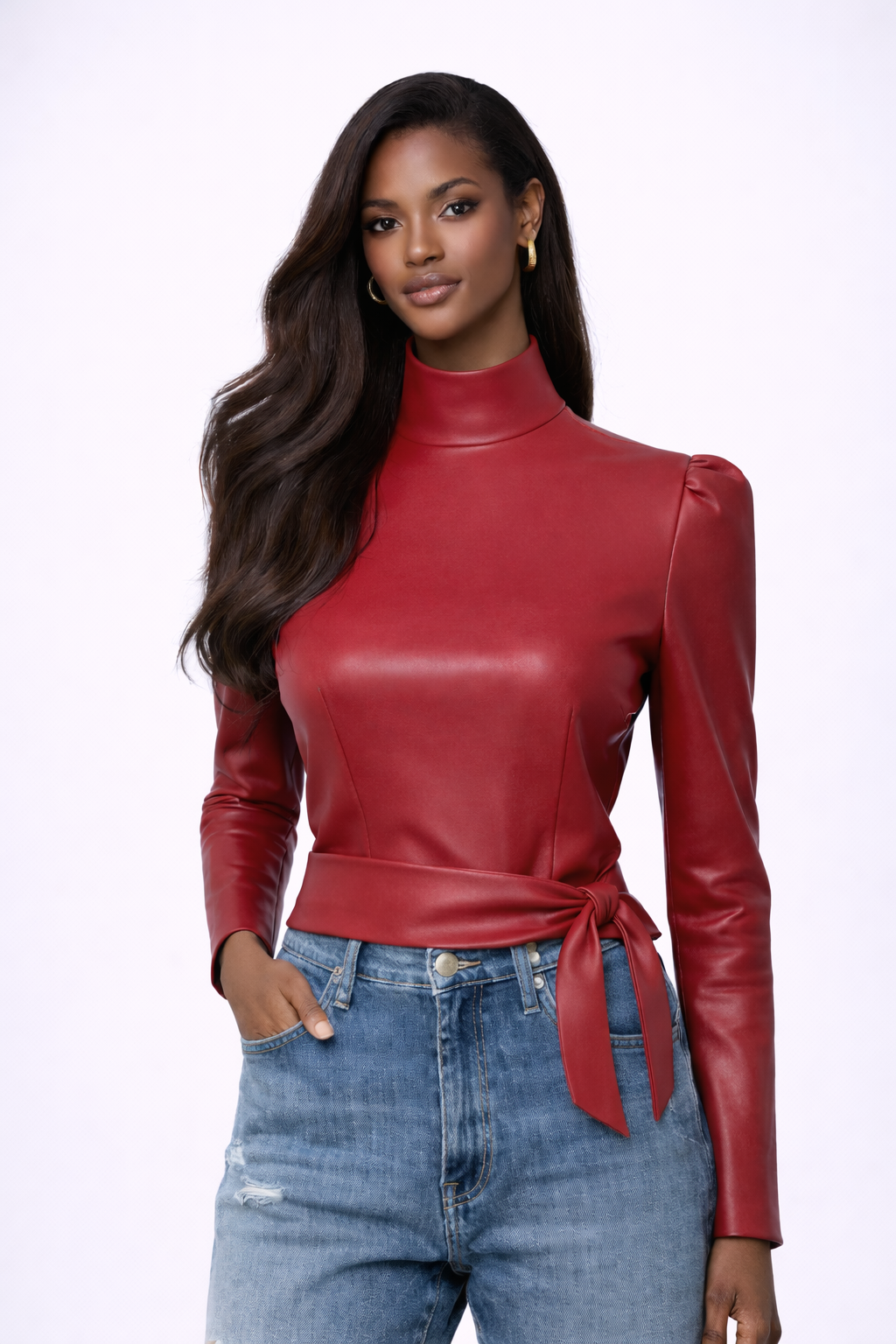 Vegan Leather Tie Top Crimson Red