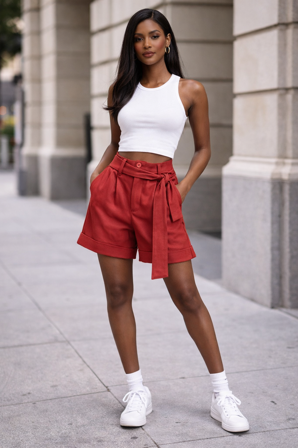 Vegan Leather Bermuda Short Crimson Red