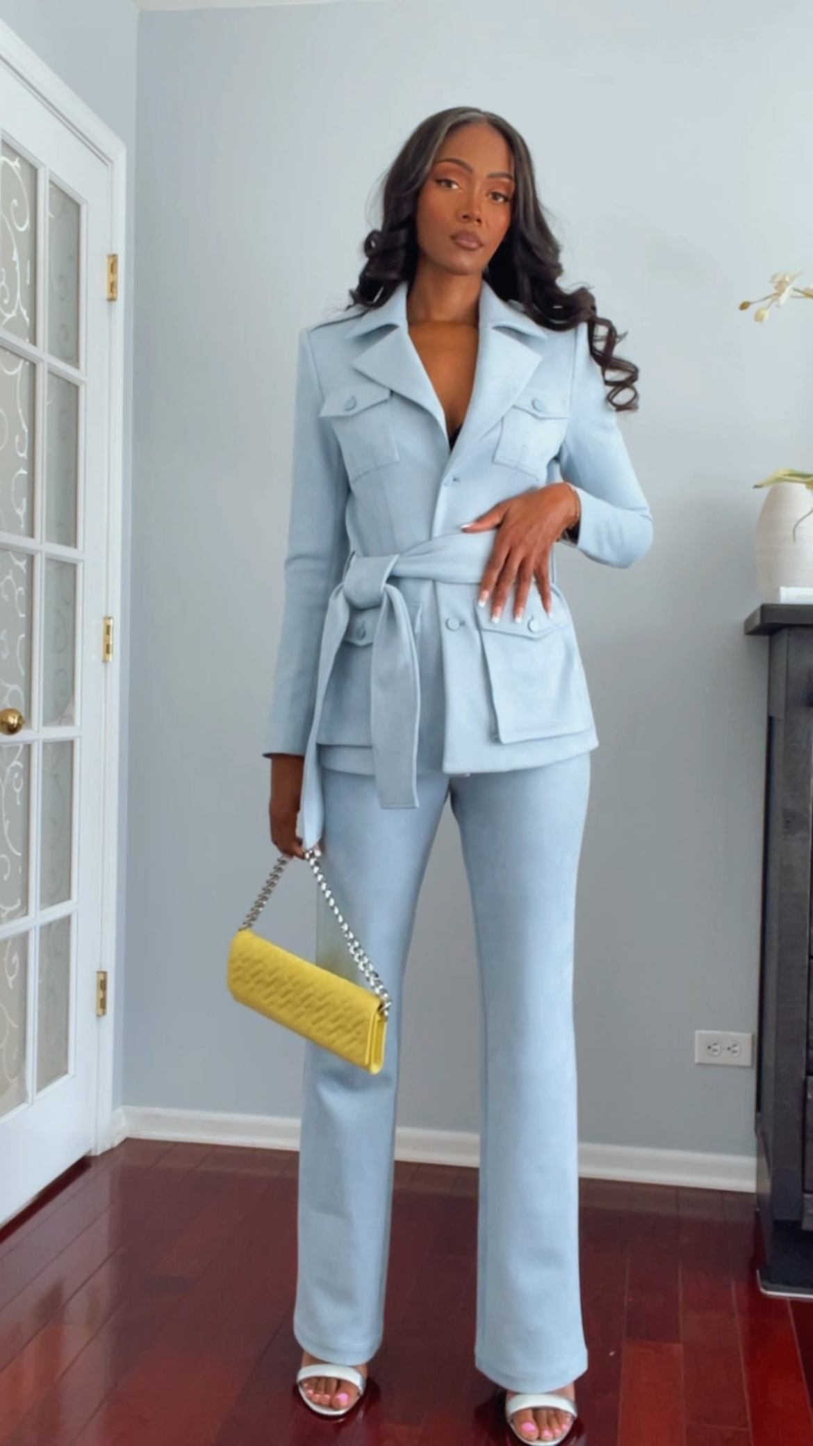 Perfect Fit Trouser Powder Blue Micro Suede